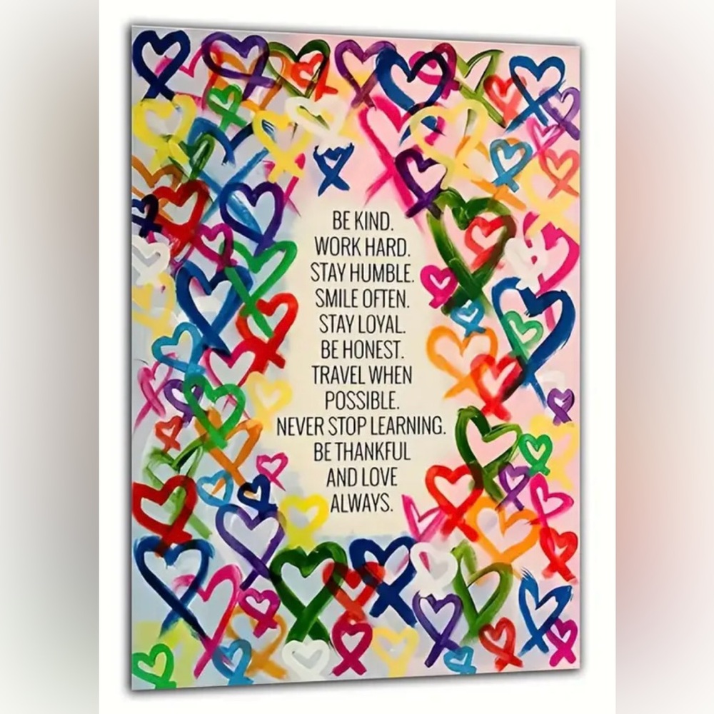 NEW - Colorful Grafiti Hearts Canvas Poster With Inspirational Message